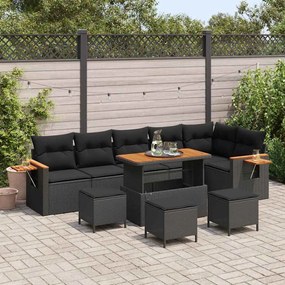 vidaXL Σετ Καναπέ Κήπου με μαξιλάρι 10 pcs Μαύρο 110 x 55 x 71 εκ