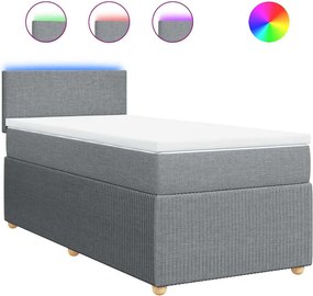 vidaXL Κρεβάτι Boxspring με Στρώμα Ανοιχτό Γκρι 90x190 εκ. Υφασμάτινο