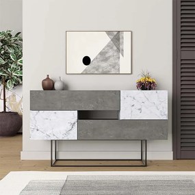 Μπουφές Eros Megapap γκρι ρετρό - λευκό εφέ μαρμάρου 145x40x82εκ.