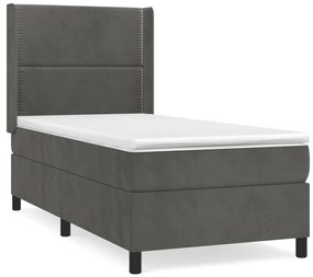 Κρεβάτι Boxspring με Στρώμα Σκούρο Γκρι 80x200 εκ. Βελούδινο - Γκρι