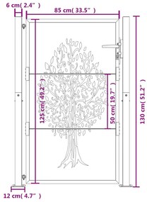 Πύλη Κήπου με Σχέδιο Δέντρο Ανθρακί 105 x 130 εκ. Ατσάλινη - Ανθρακί