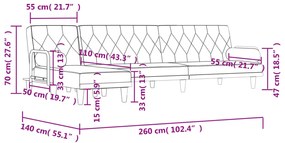 Καναπές Κρεβάτι Γωνιακός Μαύρος 260 x 140 x 70 εκ. Υφασμάτινος - Μαύρο