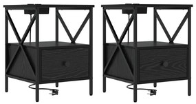 vidaXL Κομοδίνο με συρτάρι 2 pcs Μαύρη δρυς 41.5 x 40.5 x 55 εκ.