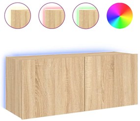vidaXL Έπιπλο Τοίχου Τηλεόρασης με LED Sonoma Δρυς 100x35x41 εκ.