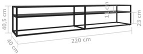 Έπιπλο Τηλεόρασης Μαύρο 220 x 40 x 40,5 εκ. από Ψημένο Γυαλί - Μαύρο