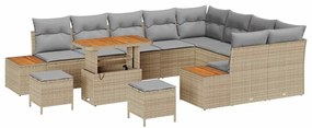 vidaXL Σετ Καναπέ Κήπου με μαξιλάρι 12 pcs Μπεζ Πολυ ράταν