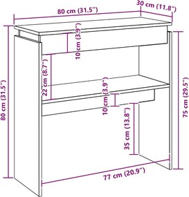 vidaXL Τραπεζάκι Κονσόλα Λευκό 80 x 30 x 80 εκ. από Επεξ. Ξύλο