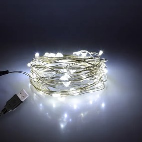 79731 Διακοσμητική Γιρλάντα 5 Μέτρων 50 LED USB 5 Volt 3 Watt με Ασημένιο Συρμάτινο Καλώδιο Ψυχρό Λευκό 6000K