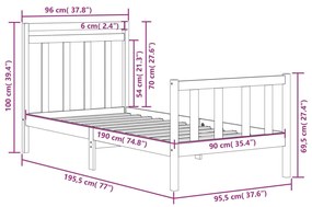 vidaXL Πλαίσιο Κρεβατιού Μαύρο 90 x 190 εκ. από Μασίφ Ξύλο Single