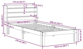 Σκελετός Κρεβ. Χωρίς Στρώμα Καφέ Κεριού 100x200 εκ Μασίφ Πεύκο - Καφέ