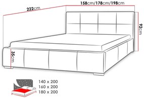 Κρεβάτι Baltimore 122, Διπλό, Γκρι, 180x200, Ταπισερί, Τάβλες για Κρεβάτι, 198x222x92cm, 133 kg | Epipla1.gr
