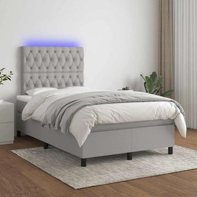 vidaXL Κρεβάτι Boxspring με Στρώμα &amp; LED Αν.Γκρι 120x190εκ. Υφασμάτινο