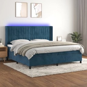 Κρεβάτι Boxspring με Στρώμα &amp; LED Σκ. Μπλε 200x200εκ. Βελούδινο - Μπλε