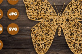 Intra απο ξύλο plywood 3mm-4mm πάχος Πεταλούδα με στροβιλισμούς και φλοράλ Δίασταση 40x40 cm INTRAFABR-85147781