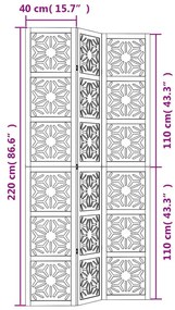 Διαχωριστικό Χώρου με 3 Πάνελ Καφέ/Μαύρο Μασίφ Ξύλο Παυλώνιας - Καφέ