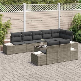 vidaXL Σετ Καναπέ Κήπου με μαξιλάρι 9 pcs Γκρι Πολυ ράταν
