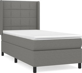 vidaXL Κρεβάτι Boxspring με Στρώμα Σκούρο Γκρι 100x200 εκ. Υφασμάτινο