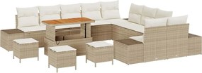 vidaXL Σετ Καναπέ Κήπου με μαξιλάρι 14 pcs Μπεζ Πολυ ράταν
