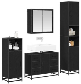 vidaXL Σετ Επίπλων Μπάνιου με ράφι 4 pcs Μαύρη Οξυά Επεξεργασμένο ξύλο