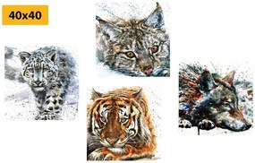Σετ από εικόνες ζώων σε όμορφο σχέδιο ακουαρέλας - 4x 60x60