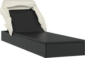 vidaXL Ξαπλώστρα Πτυσσόμενη Οροφή Μαύρη 213 x 63 x 97 εκ. Συνθ. Ρατάν