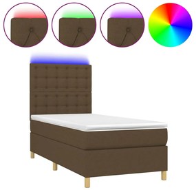 vidaXL Κρεβάτι Boxspring με Στρώμα &amp; LED Σκ.Καφέ 100x200 εκ Υφασμάτινο