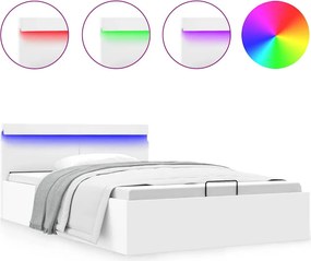 vidaXL Πλαίσιο Κρεβατιού με Αποθ. Χώρο/LED Λευκό 120x200 εκ. Δερματίνη
