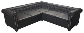 vidaXL Γωνιακός Καναπές Chesterfield 5 Θέσεων Μαύρος από Συνθετικό Δέρμα
