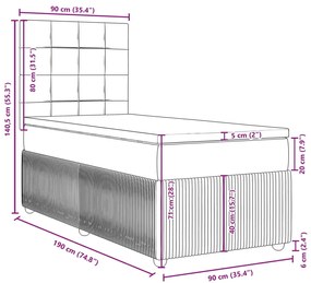 Κρεβάτι Boxspring με Στρώμα Ανοιχτό Γκρι 90x190 εκ. Βελούδινο - Γκρι