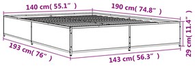 Πλαίσιο Κρεβατιού Μαύρο 140 x 190 εκ. Επεξ. Ξύλο &amp; Μέταλλο - Μαύρο