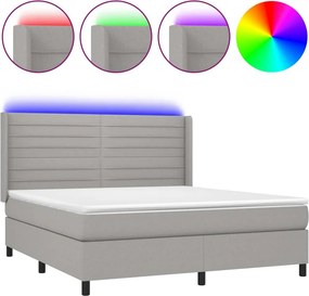 vidaXL Κρεβάτι Boxspring με Στρώμα &amp; LED Αν.Γκρι 180x200εκ. Υφασμάτινο