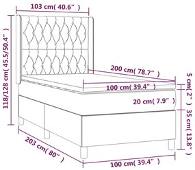 ΚΡΕΒΑΤΙ BOXSPRING ΜΕ ΣΤΡΩΜΑ &amp; LED TAUPE 100X200 ΕΚ. ΥΦΑΣΜΑΤΙΝΟ 3139097