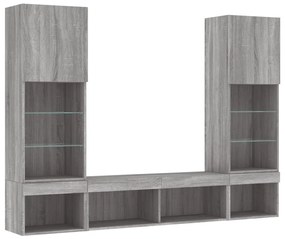 vidaXL Έπιπλα Τοίχου Τηλεόρασης 5 τεμ. LED Γκρι Sonoma από Επεξ. Ξύλο