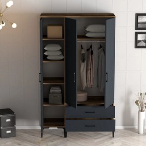 Τριφυλλη Ντουλαπα Καρυδια/Ανθρακι KUMSAL 47.5x120x201.4
