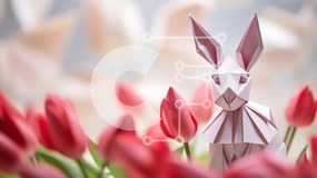 Intra Συλλεκτικό Ξύλινο Παζλ Plywood  4mm - Κουνέλι Origami με κόκκινες τουλίπες Σε Ξύλινο Κουτί - Διαστάσεις: 10x10 cm – 25 κομμάτια