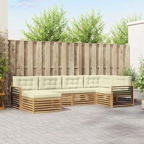 vidaXL Σειρά Καναπέ Εξωτερικού 6 pcs Λευκό και Κρεμ Πολυεστέρας