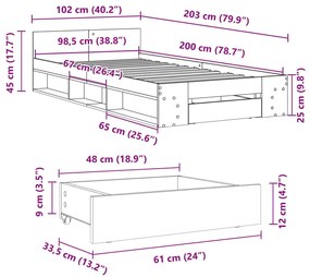 Πλαίσιο Κρεβατιού με Συρτάρια Λευκό 100x200 εκ Επεξεργ. Ξύλο - Λευκό