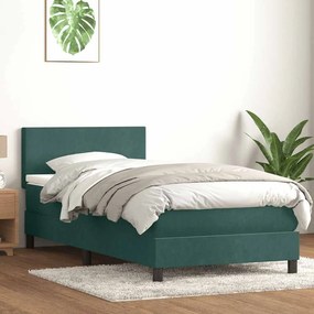 Κρεβάτι Boxspring με Στρώμα Σκούρο Πράσινο 100x210εκ. Βελούδινο - Πράσινο