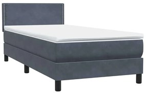 Κρεβάτι Boxspring με Στρώμα Σκούρο Γκρι 90x210 εκ. Βελούδινο - Γκρι