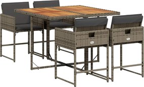 vidaXL Σετ Τραπεζαρίας Κήπου 5 τεμ. Γκρι Συνθ. Ρατάν με Μαξιλάρια