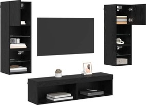 vidaXL Μονάδα Τοίχου Τηλεόρασης 6 pcs Μαύρη Οξυά Επεξεργασμένο ξύλο