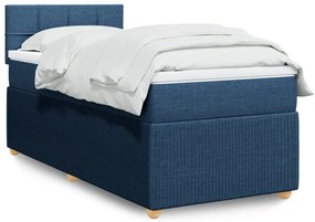 Κρεβάτι Boxspring με Στρώμα Μπλε 90x190 εκ.Υφασμάτινο