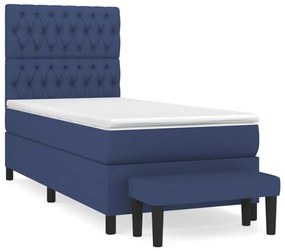 vidaXL Κρεβάτι Boxspring με Στρώμα Μπλε 90x200 εκ.Υφασμάτινο