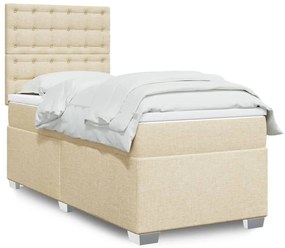 vidaXL Κρεβάτι Boxspring με Στρώμα Κρεμ 90x190 εκ.Υφασμάτινο