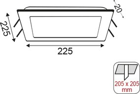 Τετράγωνο Χωνευτό LED Panel 20W με Θερμό Φως 3000K 22.5x22.5εκ.