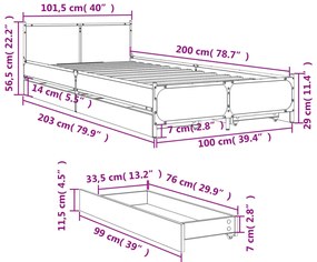 Πλαίσιο Κρεβατιού με συρτάρια Γκρι sonoma 100x200εκ. Επεξ. Ξύλο - Γκρι