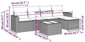 vidaXL Καναπές Κήπου 6 Τεμαχίων Μαύρο από Συνθετικό Ρατάν με Μαξιλάρια