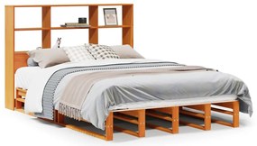 Κρεβάτι Βιβλιοθήκη Χωρίς Στρώμα Καφέ 135x190 εκ Μασίφ Πεύκο - Λευκό