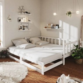 Καναπές Κρεβάτι Συρόμενος Λευκός 2x(90x200) εκ. Ξύλο Πεύκου
