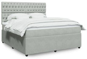 vidaXL Κρεβάτι Boxspring με Στρώμα Ανοιχτό Γκρι 180x200 εκ. Βελούδινο